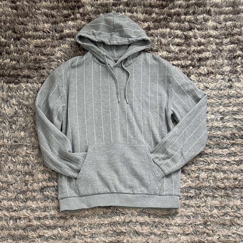 Gray Striped Unisex Hoodie, Size XL